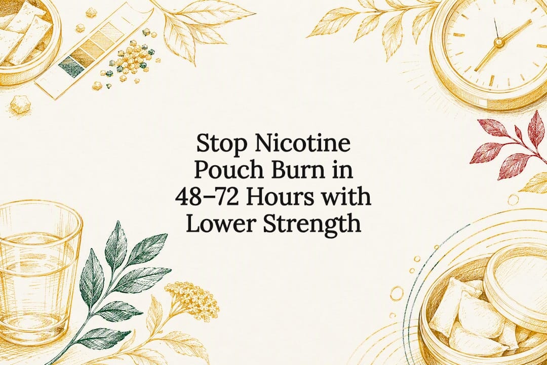 Decorative nicotine pouch burn title card
