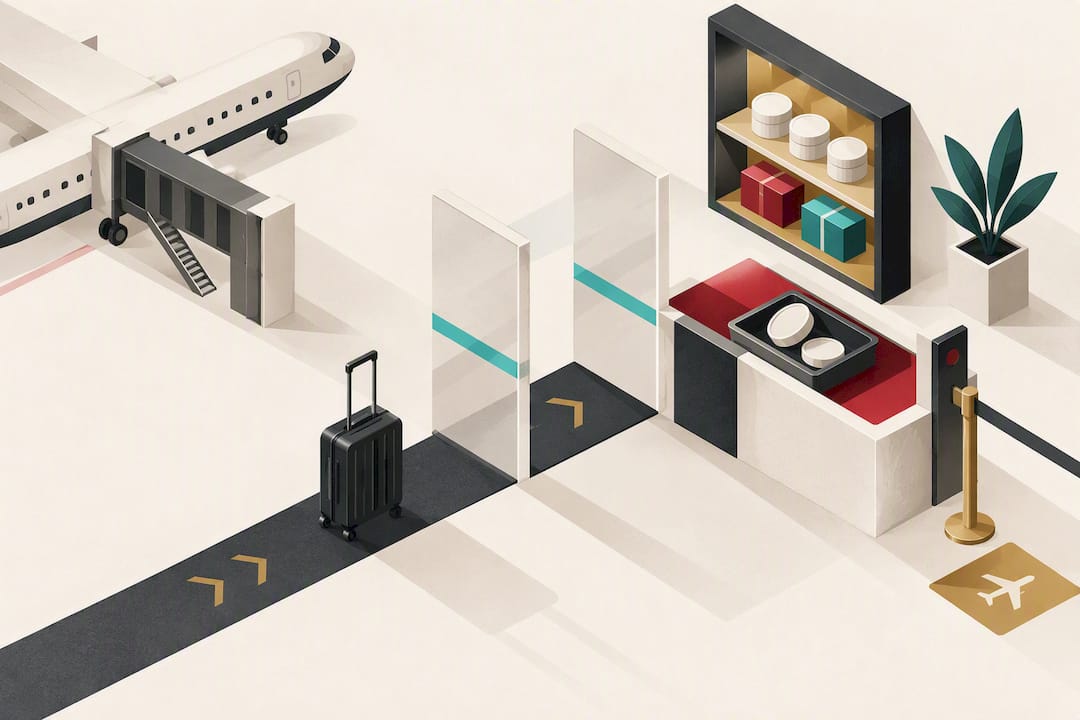 Isometric travel compliance checkpoint illustration