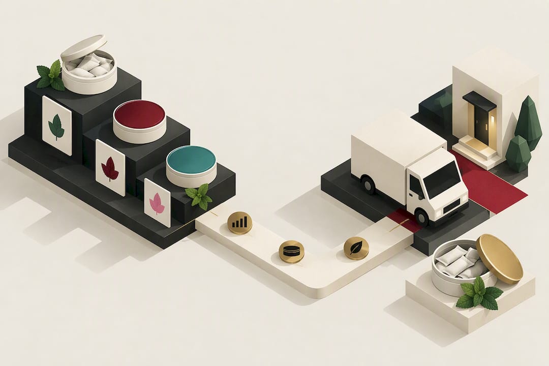 Abstract nicotine pouch choice and delivery illustration